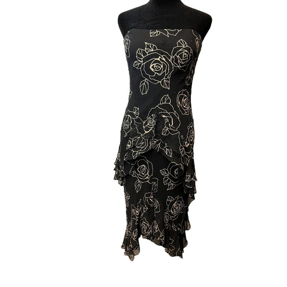 Vintage Y2K Gilar Black 100% Silk Beaded Ruffle Tiered Dress Beaded Size 4 - Picture 2 of 16